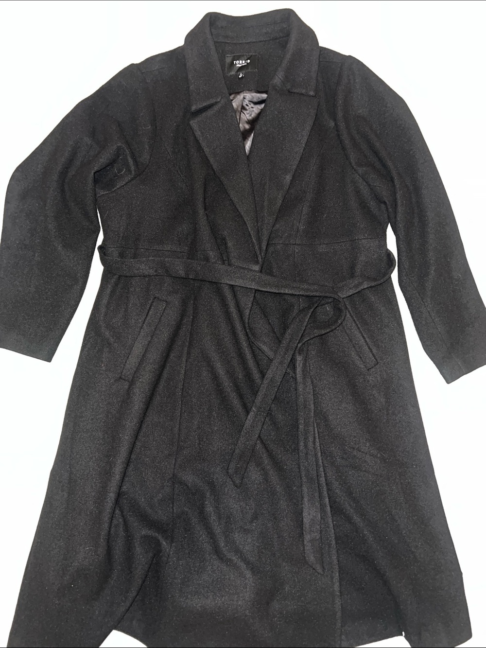 Torrid Black Satin-Lined Wrap Coat